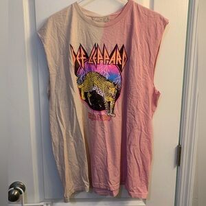 Def Leppard Pink Split Tie Dye High n Dry Sleeveless Muscle Tee Rock Band Music